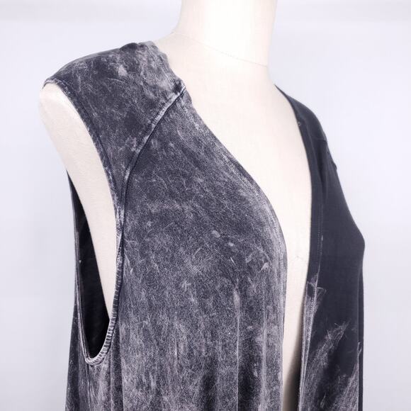 American Age Tassel Fringe Cardigan Top Sz L Black Tie-Dye Asymmetric Sleeveless - Picture 2 of 5